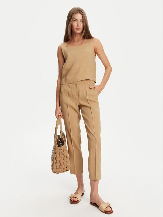 Marella Marella Bavlnené nohavice Arles 2513131065 Béžová Slim Fit