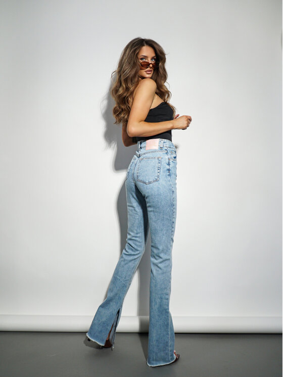 LilaLou LilaLou Jeansy Dzwony Niebieski Slim Fit