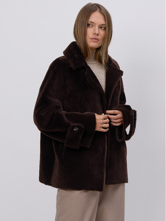FAN LEATHER FAN LEATHER Kożuch naturalny Dwustronny Krótki Brązowy Loose Fit
