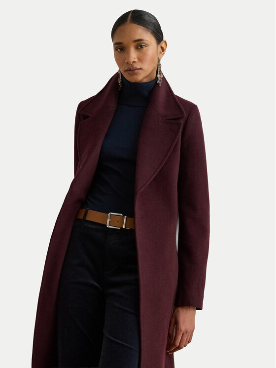 LAUREN RALPH LAUREN LAUREN RALPH LAUREN Płaszcz wełniany 297962169005 Bordowy Regular Fit