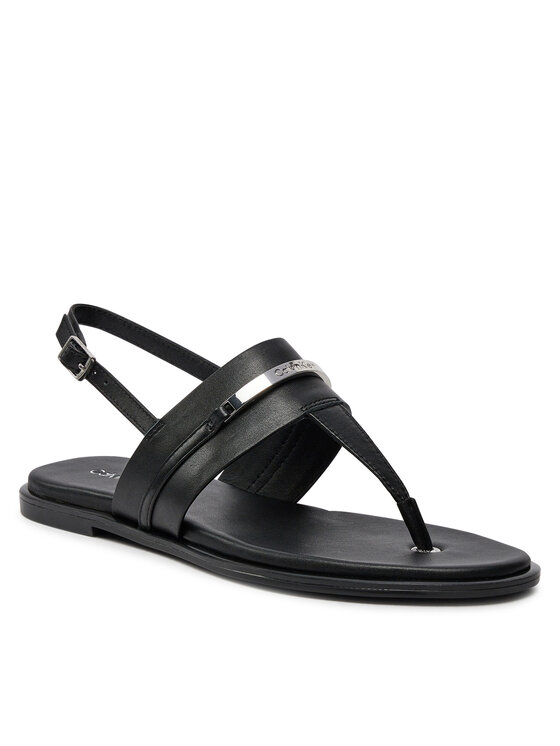 Calvin Klein Calvin Klein Sandali Flat Tp Sandal Metal Bar Lth HW0HW02031 Nero