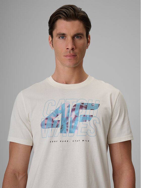 4F 4F T-Shirt CATCH THE WAVE Biały Regular Fit