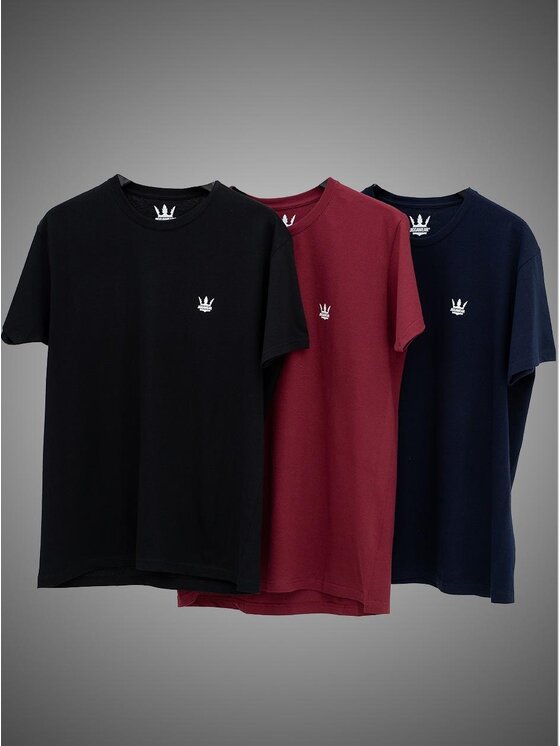 Jigga Wear Jigga Wear Komplet t-shirtów Zestaw 3 T-Shirtów Jigga Wear Mini Crown Granatowa / Bordowa / Czarna S Czarny Regular Fit