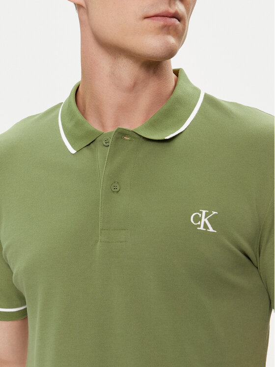 Calvin Klein Jeans Calvin Klein Jeans Тениска с яка и копчета J30J315603 Зелен Slim Fit