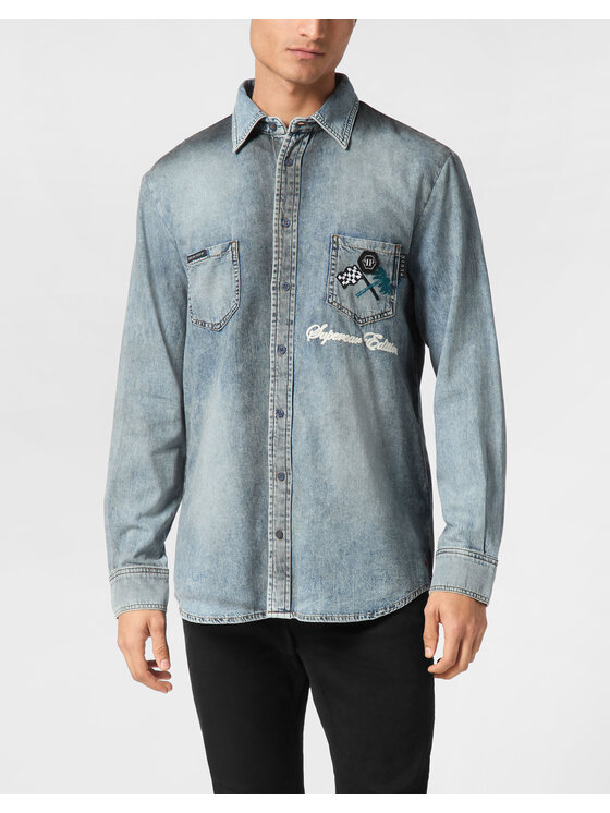 PHILIPP PLEIN PHILIPP PLEIN džínová košile 22651 Šedá Regular Fit
