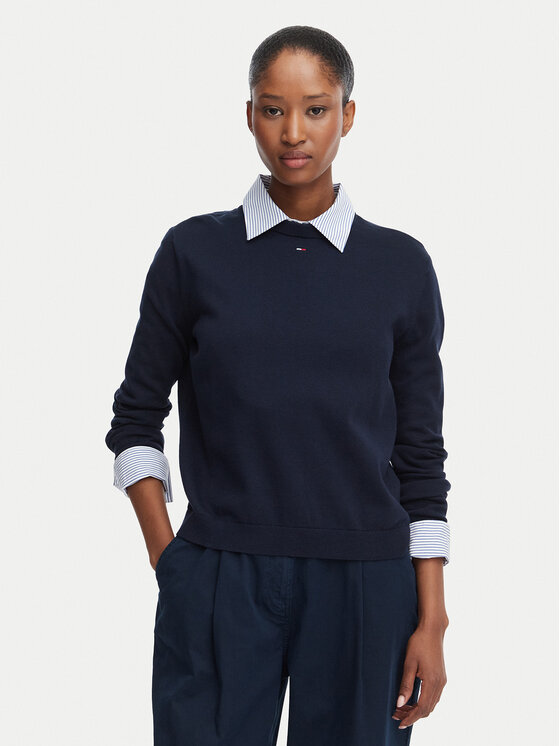 Tommy Jeans Pulover Essential DW0DW20159 Bleumarin Regular Fit