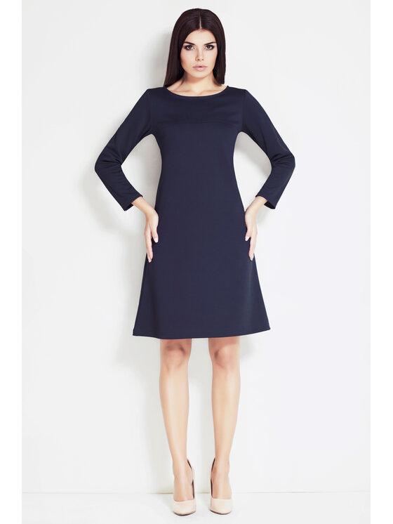 Awama Awama Sukienka dzianinowa A034 Granatowy Basic Fit