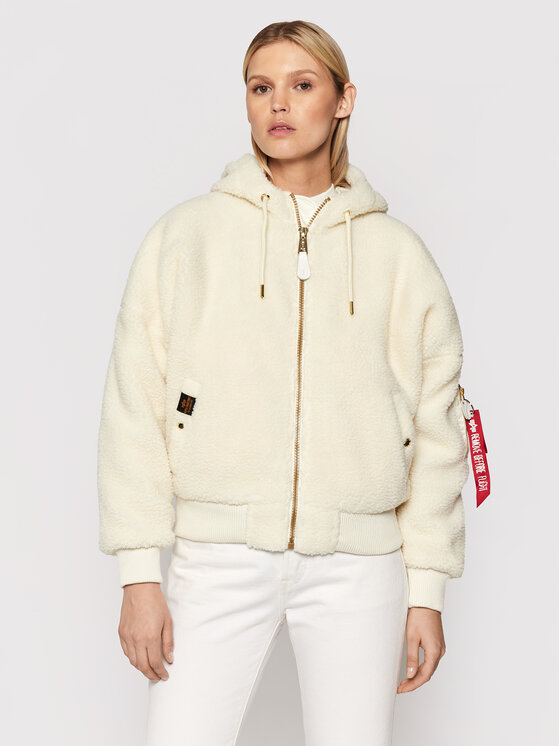 Alpha Industries Pārejas jaka Ma-1 Os Hooded Teddy 118002 Balts Regular Fit