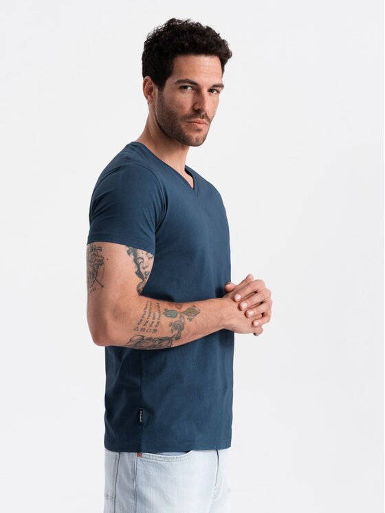 Ombre Ombre T-Shirt OM-TSBS-0145 Modrá Regular Fit