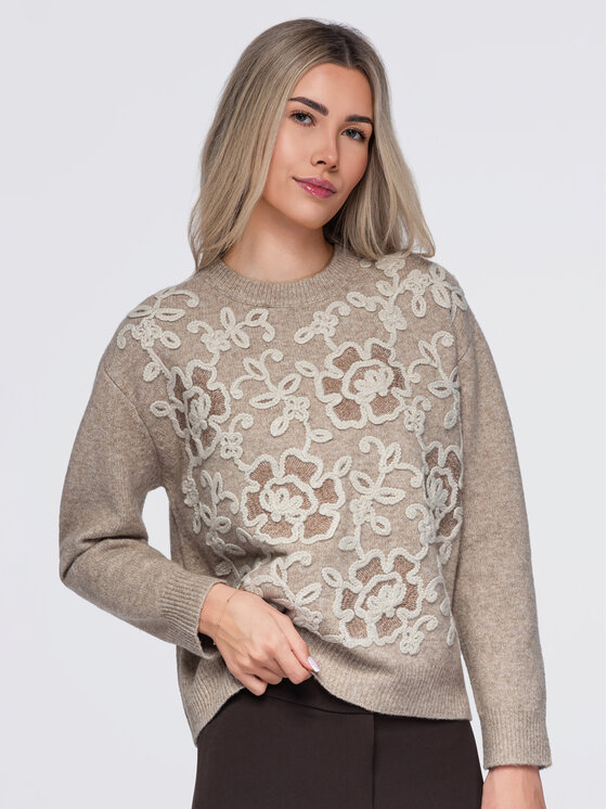 Ombre Ombre Svetr OW-SW-E0036 Béžová Regular Fit