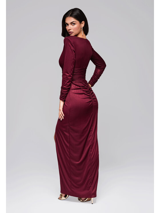Ombre Ombre Sukienka wieczorowa LA-OM-DLR257 Bordowy Regular Fit