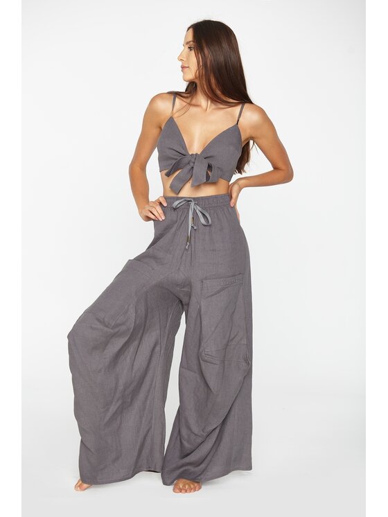 MANDRAGORA MANDRAGORA Top Lniany Capri Grigio Regular Fit