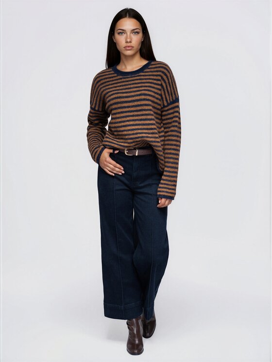 Ombre Ombre Sweter OW-SW-E0057 Brązowy Relaxed Fit