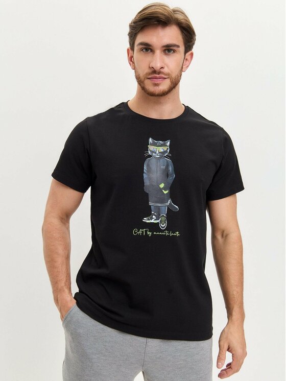 CAT by maniita lacitta CAT by maniita lacitta T-Shirt Printed men's t-shirt with CAT Czarny Regular Fit