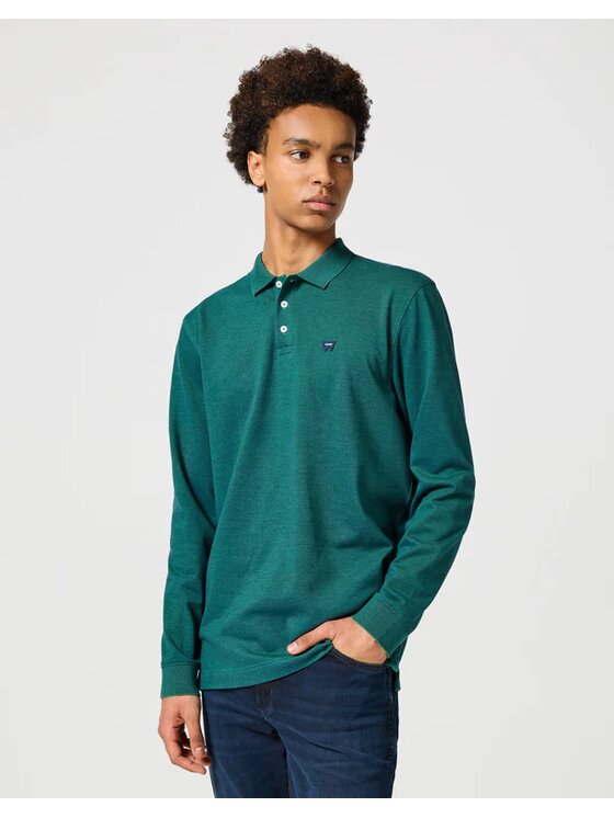 Wrangler Wrangler T-Shirt LS REFINED POLO Zielony Regular Fit
