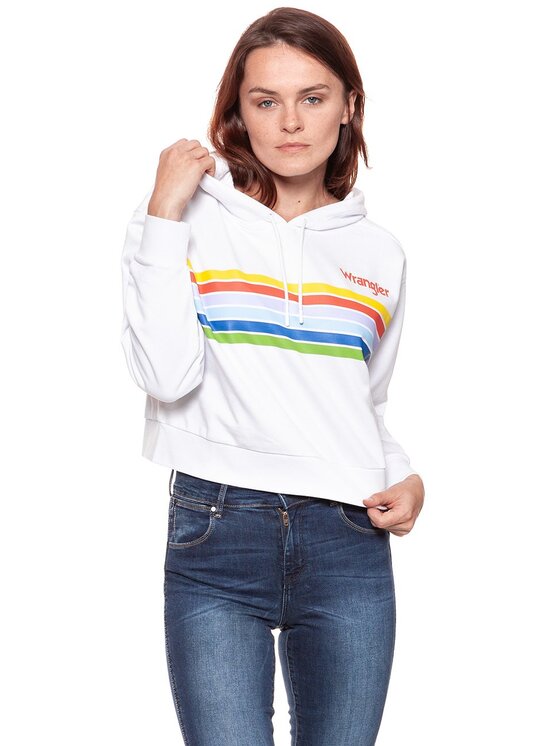 Wrangler Wrangler Felpa CROPPED HOODY Bianco Regular Fit