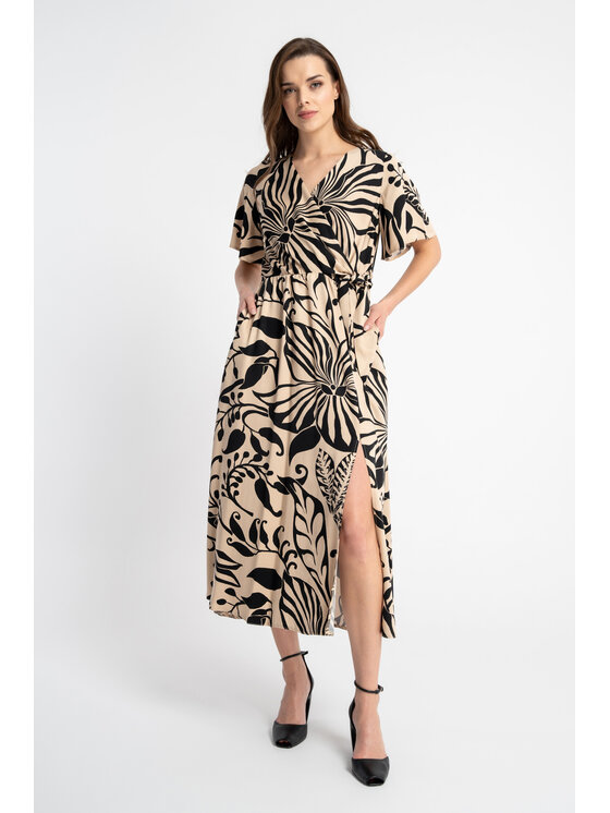 CLICK CLICK Sukienka codzienna 60-6111 Beżowy Comfortable Fit