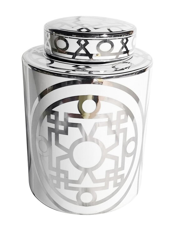 Decoratore Decoratore Waza Amfora Geometric Wys. 27,5cm Srebrny Biały