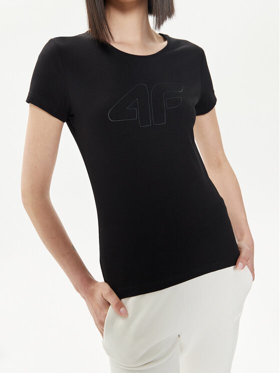 4F 4F Футболка 4FWSS24TTSHF1163 Чорний Slim Fit