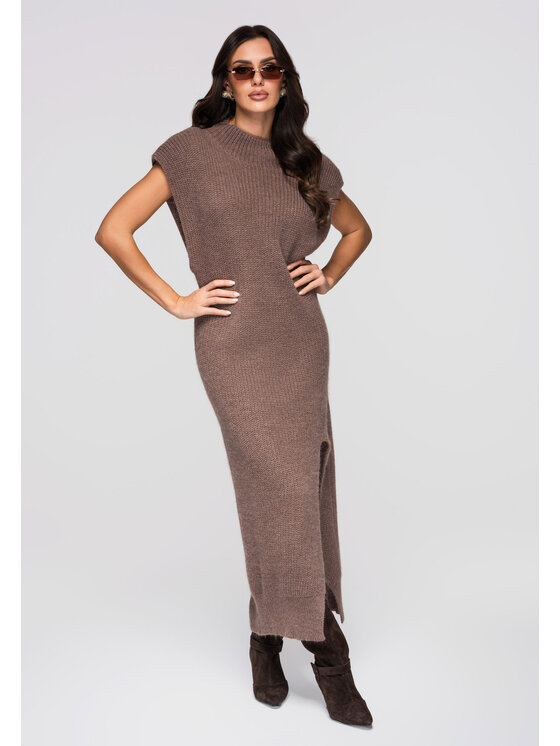 Ombre Ombre Sukienka dzianinowa LW-SWSW-0119 Brązowy Regular Fit