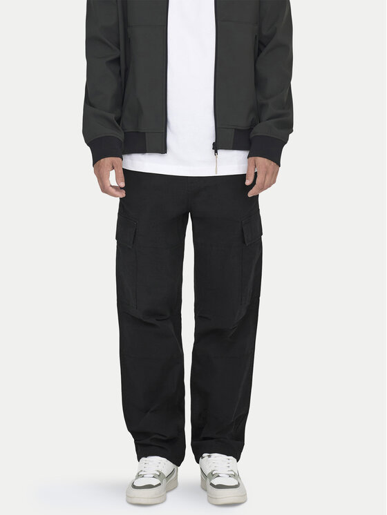 Only & Sons Only & Sons Kalhoty z materiálu Ray 22028640 Černá Loose Fit