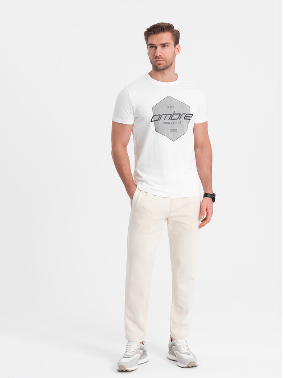 Ombre Ombre Teplákové kalhoty OM-PABS-0206 Écru Regular Fit