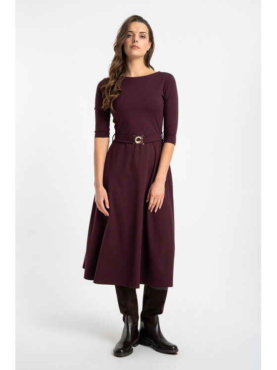 CLICK CLICK Sukienka dzianinowa 60-6050 Bordowy Regular Fit
