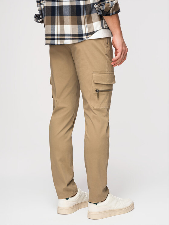 Ombre Ombre Spodnie cargo P1517 Khaki Straight Fit