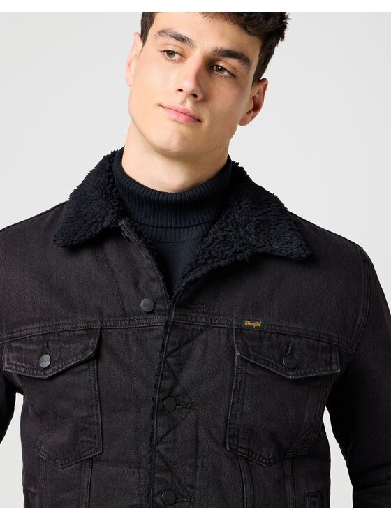 Wrangler Wrangler Kurtka jeansowa SHERPA CLASSIC JACKET Czarny Regular Fit