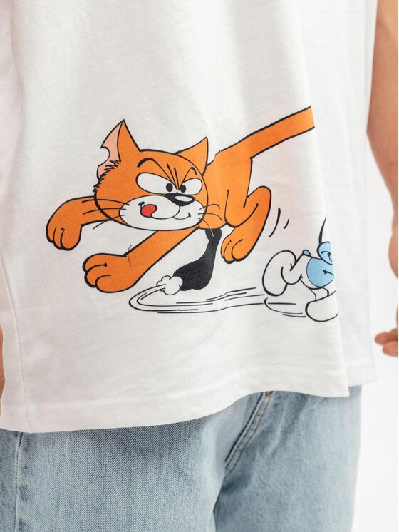 Smerfy Smerfy T-Shirt Koszulka Z Krótkim Rękawem Oversize Męska Biała Smerfy Adventures XL Biały Oversize