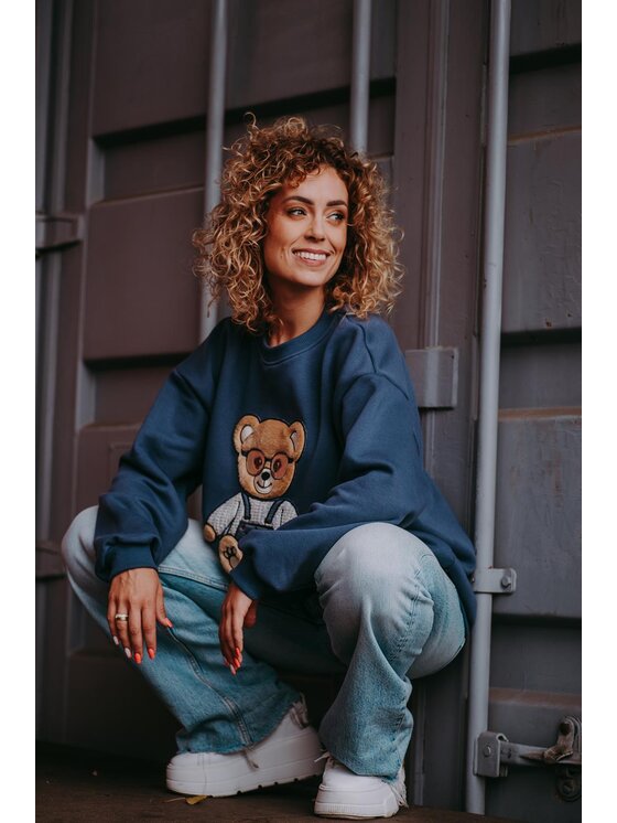Bejbi Story Bejbi Story Bluza Bluza oversize Andy Teddy dla mamy i taty bez kaptura Granatowy Oversize