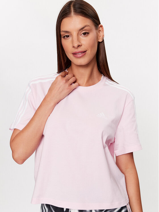 adidas adidas T-Shirt Essentials 3-Stripes Single Jersey Crop Top IC0760 Růžová Loose Fit