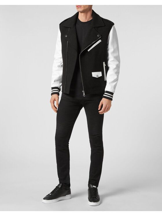 PHILIPP PLEIN PHILIPP PLEIN Kurtka skórzana 1929 Czarny Slim Fit