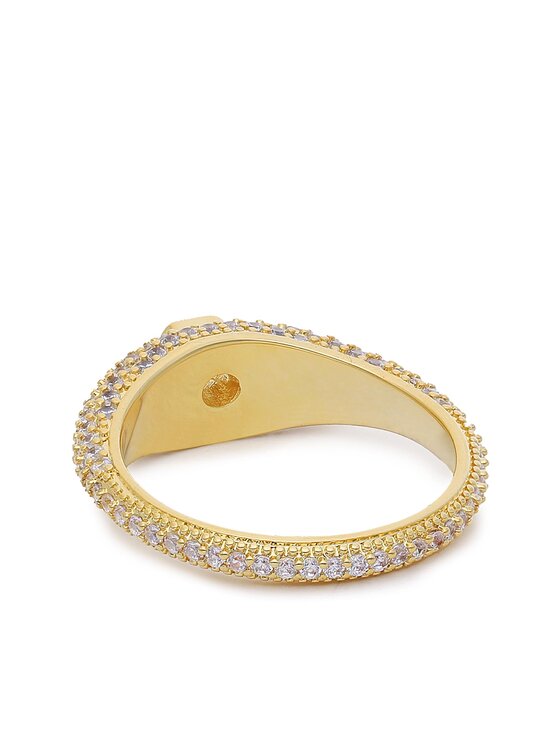 Luv AJ Luv AJ Prstýnek Pave Hex Signet Ring HOL22-R-PHSR-G Zlatá