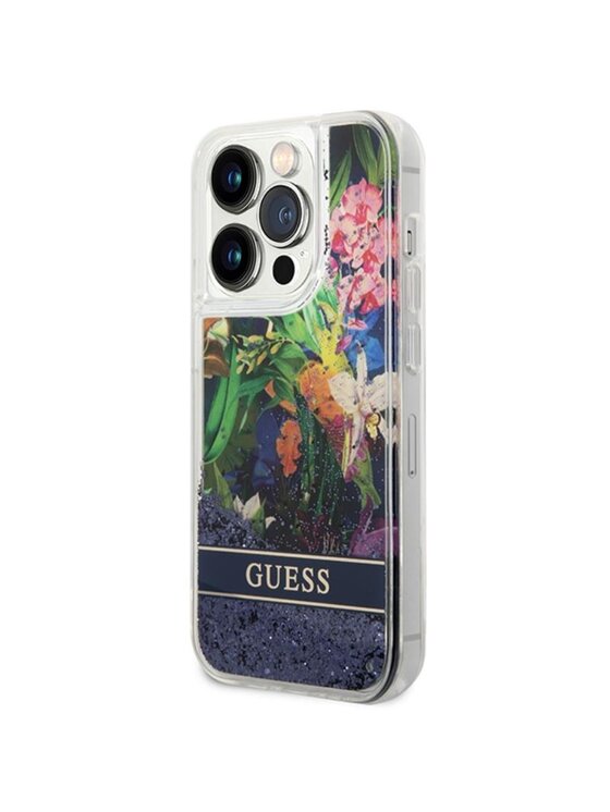 Guess Guess Etui na telefon Liquid Glitter Flower Niebieski
