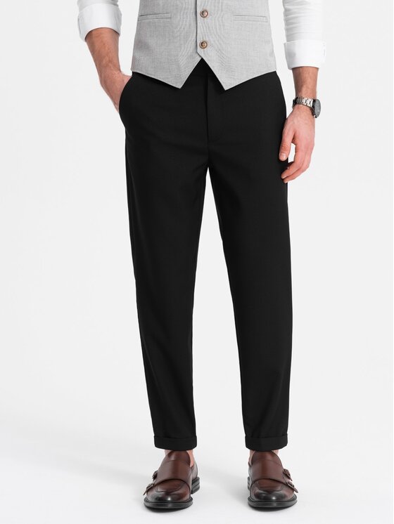 Ombre Ombre Kalhoty z materiálu OM-PACP-0157 Černá Chino Fit
