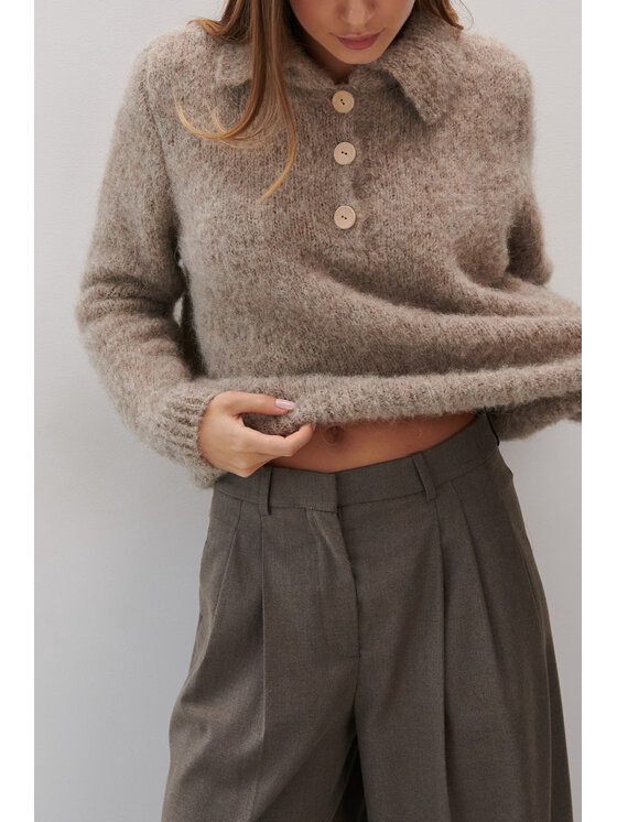 Fobya Fobya Sweter F2075 Beżowy Basic Fit
