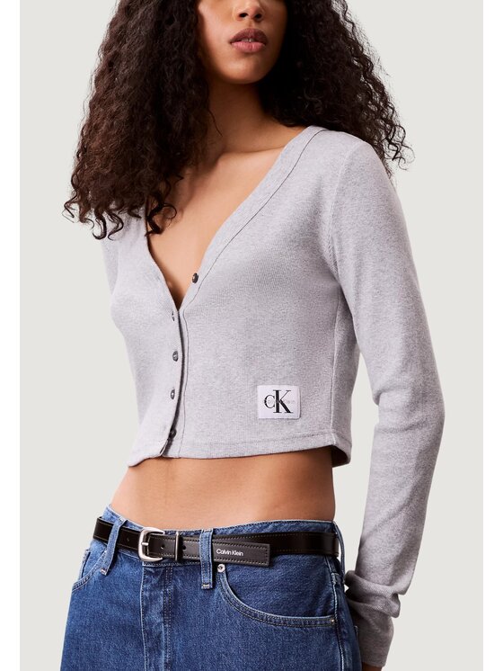 Calvin Klein Jeans Calvin Klein Jeans T-shirt LS WOVEN LABEL 2X2 C Grigio Casual Fit