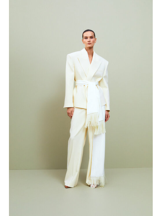 Epuzer Epuzer Marynarka Fringed belted Kremowy Standard Fit