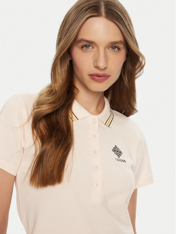 Guess Guess Тениска с яка и копчета V5RP02 KCOK1 Екрю Regular Fit
