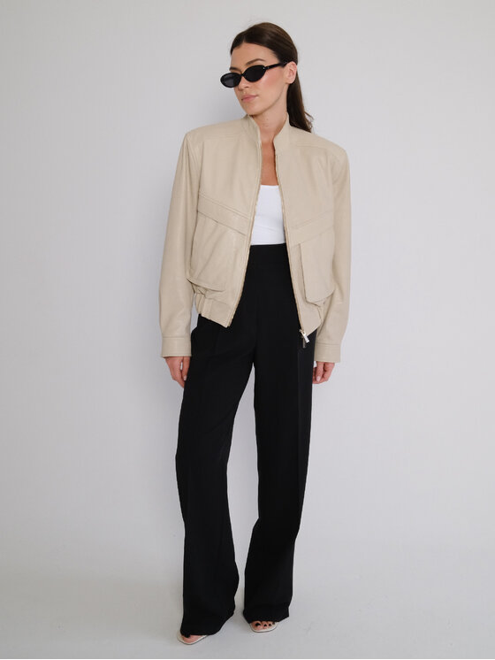 FAN LEATHER FAN LEATHER Kurtka skórzana JTLW844-55 Kremowy Loose Fit