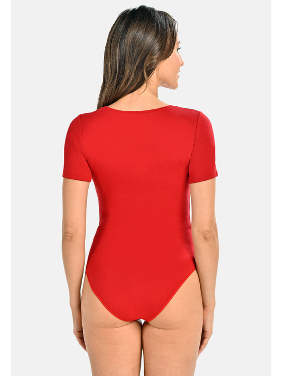 Teyli Teyli Body T-shirt damski okrągły dekolt Shirty Czerwony Regular Fit
