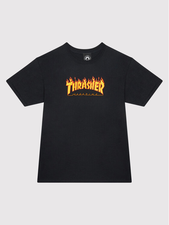 Thrasher Marškinėliai Flame Logo Juoda Regular Fit