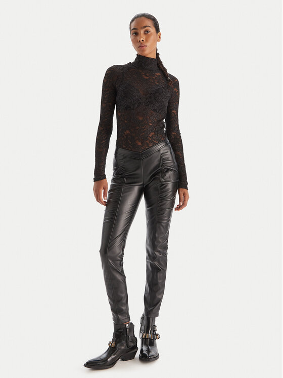 PINKO PINKO Nohavice z imitácie kože Panelle 105375 A2P5 Čierna Slim Fit