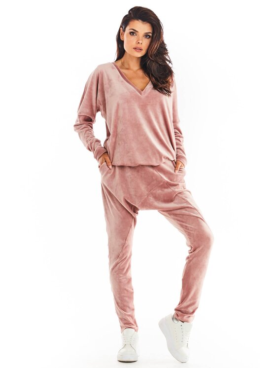 Awama Pantaloni da donna A377 Rosa Basic Fit
