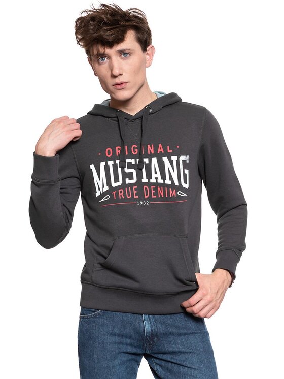 Mustang Mustang Felpa PRINTED HOODIE Grigio Regular Fit