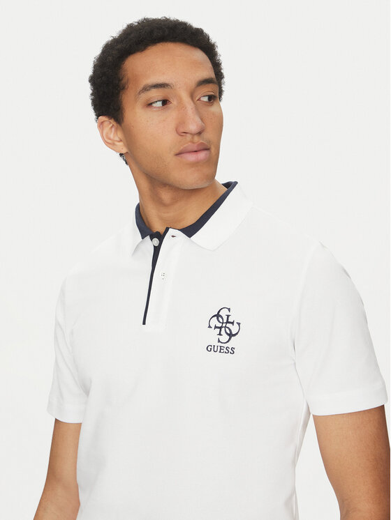 Guess Guess Тениска с яка и копчета M5GP60 K7O64 Бял Slim Fit