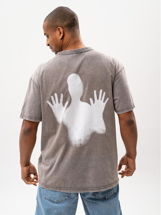 MyStars MyStars T-Shirt Koszulka Z Krótkim Rękawem Oversize Męska Sprana Khaki MyStars Creepy M Khaki Oversize