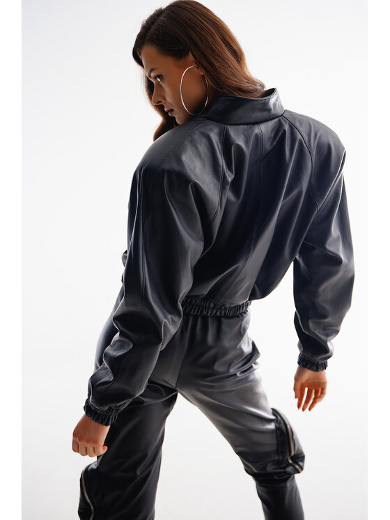 Mimika Mimika Kurtka skórzana bomber n^6 absolute black Czarny Relaxed Fit