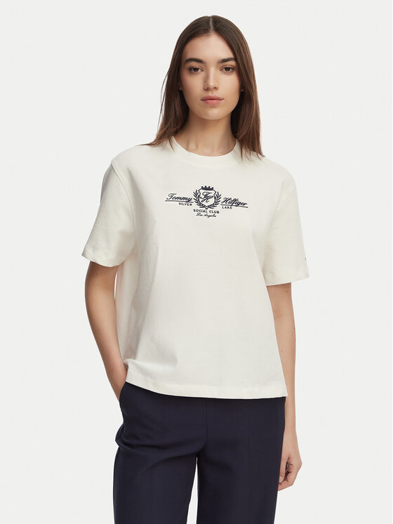 Tommy Hilfiger Tricou Crest WW0WW48713 Alb Relaxed Fit